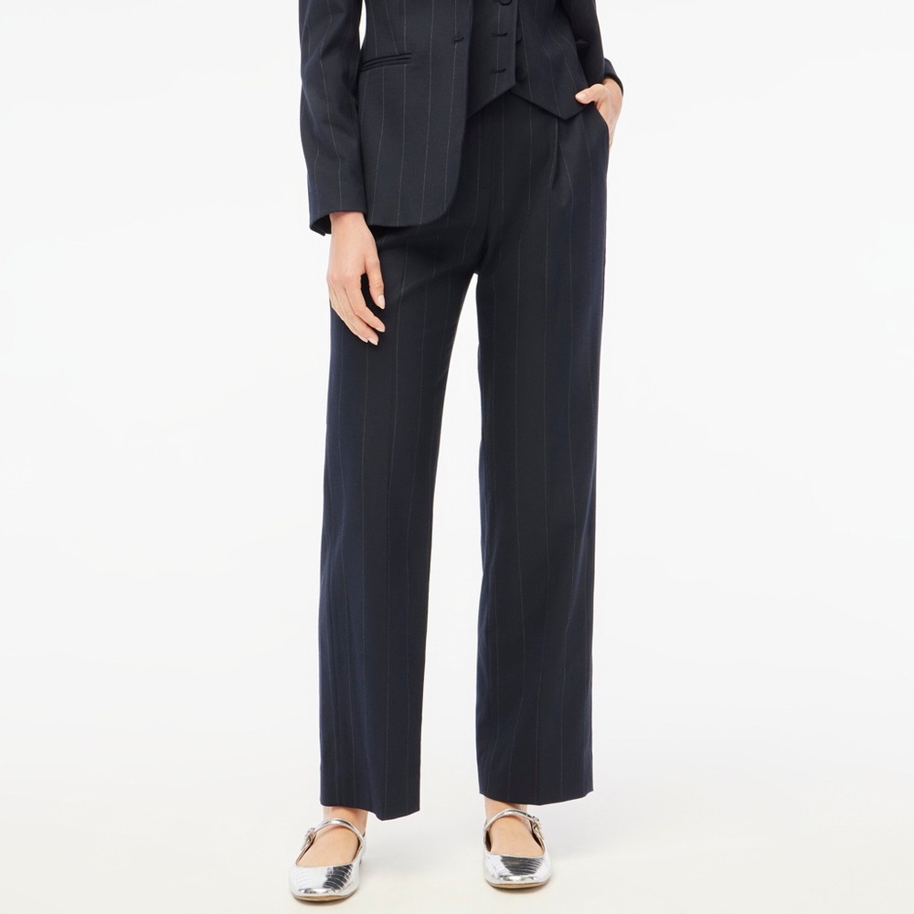 NWT J.Crew Factory Tall Patterned Pleated Trouser - Navy White Stripe 18 Tall